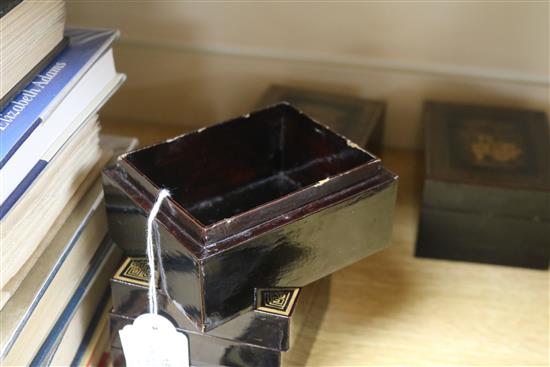 Four Chinese export laquer boxes and two pin trays